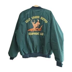 West Ark Green Embroidered Deer Farm Quilt Lined Bomber Jacket‎ Men's Size Large